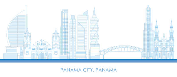 Outline Skyline panorama of Panama city, Panama Outline Skyline panorama of Panama city, Panama - vector illustration panama illustrations stock illustrations