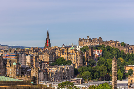 The view of  roof of Tolbooth Kirk Church and other historic building in centre of Edinburgh, Scotland.