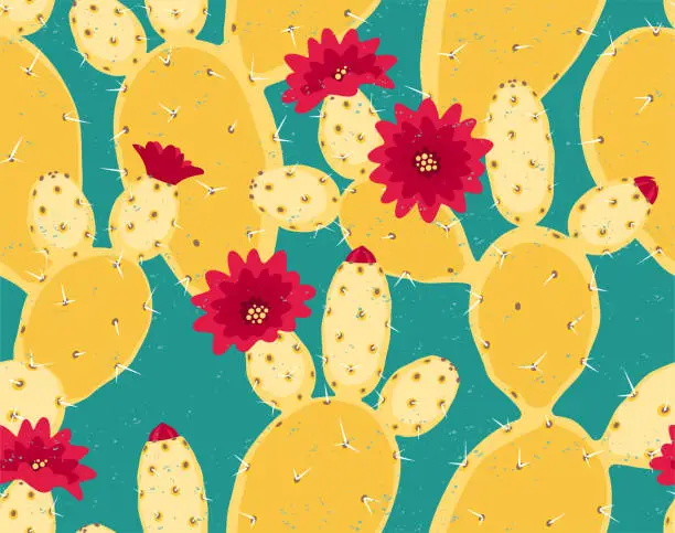 Vector illustration of Prickly pear cactus pattern
