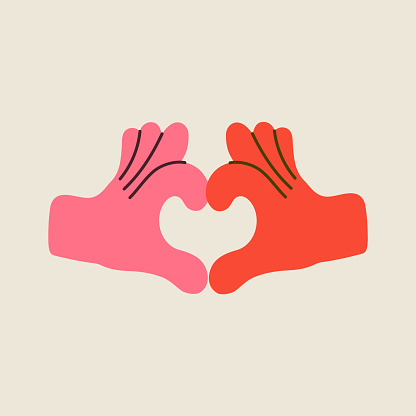 Drawing Cartoon hands abstract drawn comic. Symbol of love from two hands. Vector illustration