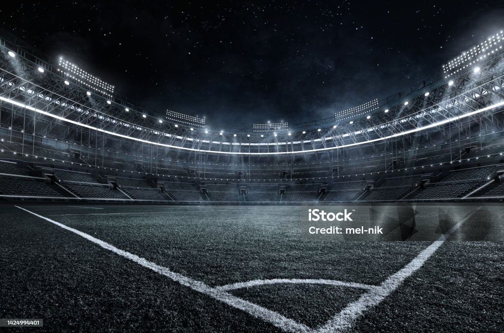Sport Backgrounds.  Soccer stadium. 3d render Soccer backgrounds Poster Stock Photo