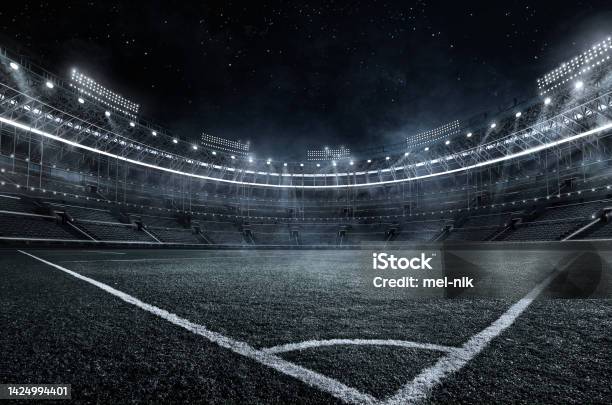 Sport Backgrounds Soccer Stadium 3d Render Stock Photo - Download Image Now - Poster, No People, Soccer Competition