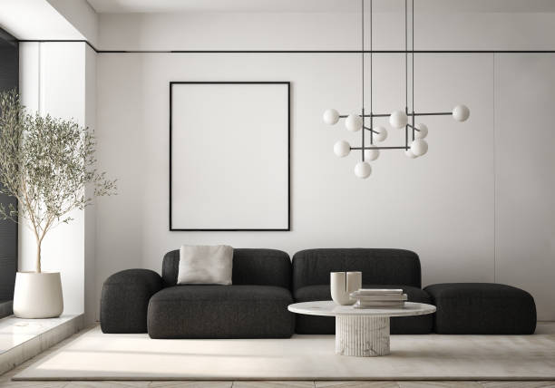 istock mock up poster frame in modern interior background, living room, Scandinavian style, 3D render, 3D illustration 1424998662