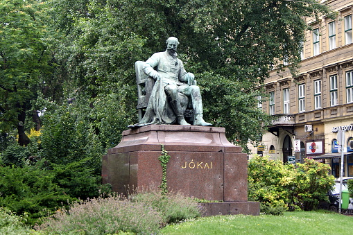 Front view of monument of painter Peter von Cornelius in Duesseldorf at Koe-Bogen, made by sculptor Adolf von Donndorf  and inaugurated 24. Juni 1879