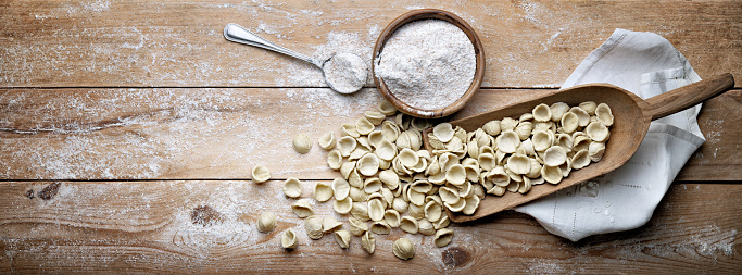 Orecchiette pugliesi, homemade pasta traditional Italian recipe.