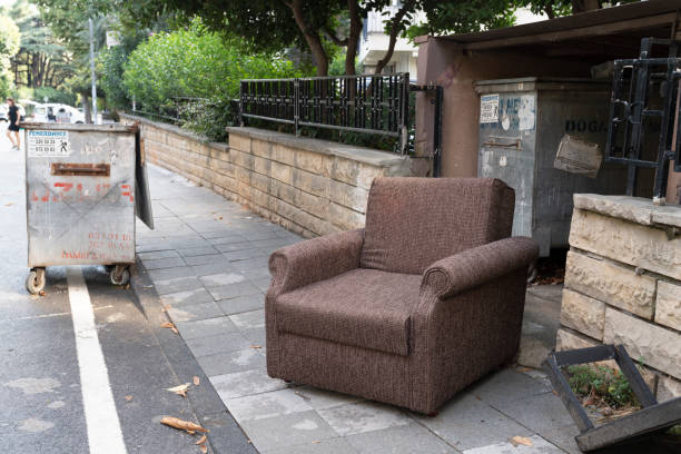 Old armchair vintage garnet lying on the