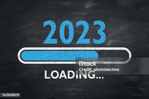 istock Loading New Year 2023 on Blackboard Background 1425018319