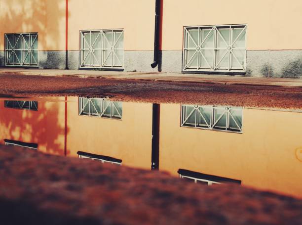 istock Big puddle on street in city 1425019528