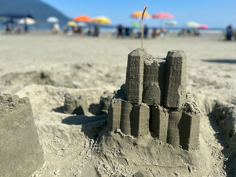 Large sand castle on the beach of Palma de Mallorca in Spain.