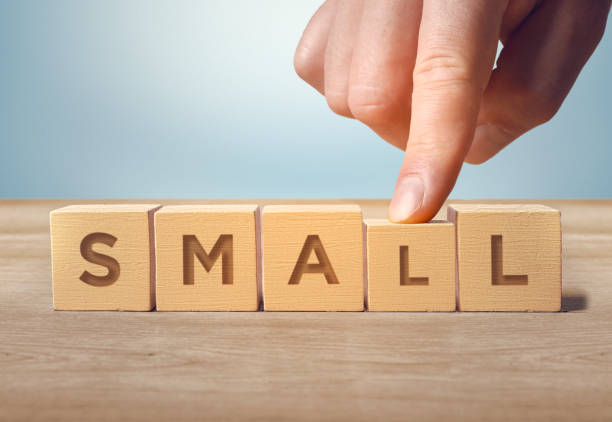 istock Small word written with wooden cubes. Small and large comparison concept. 1425029882