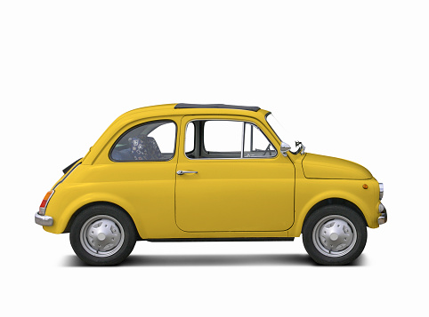 Yellow Retro Car isolated on white background. 3D render