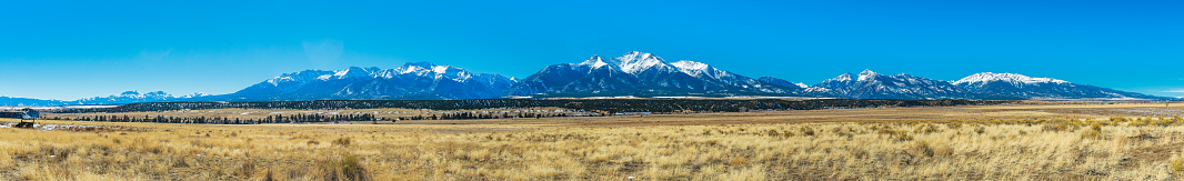 Panoramic of Sangre de Cristo Mountains, Winter in Colorado