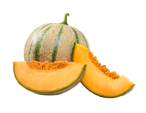 istock Whole and sliced cantaloupe melon isolated on a white background. 1425038468