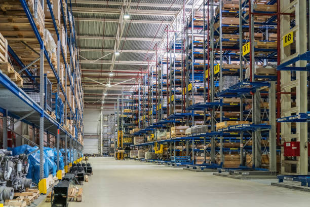 istock Big modern warehouse storage with many shelves and goods 1425048870