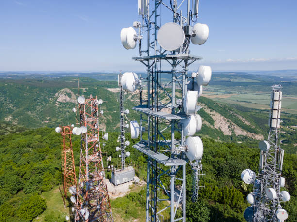 istock Telecommunication towers in greenery, aerial view. 1425049492