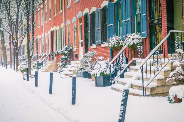 Philadelphia in winter Philadelphia city covered in snow philadelphia winter stock pictures, royalty-free photos & images