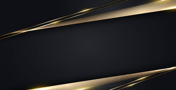 istock 3D modern luxury banner web template design black and gold stripes with golden glitter line light sparking on dark background 1425064462