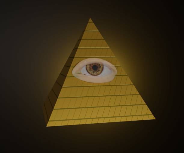 Mason symbolism all seeing eye, computer generated. 3d render delta with rays on dark background