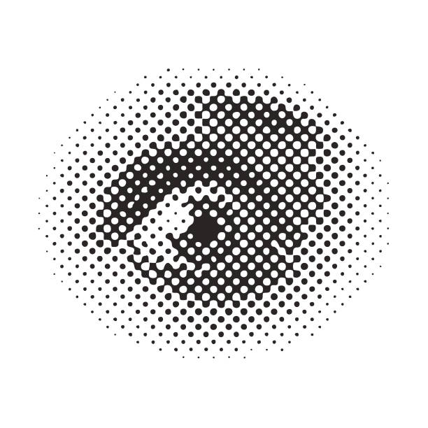 Half Tone Dot Close up of eye with frightened expression Half tone dot illustration of eye with frightened expression facial recognition woman stock illustrations