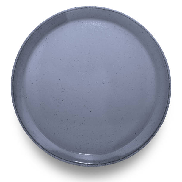 istock Grey circle ceramics plate isolated on white background. 1425075945