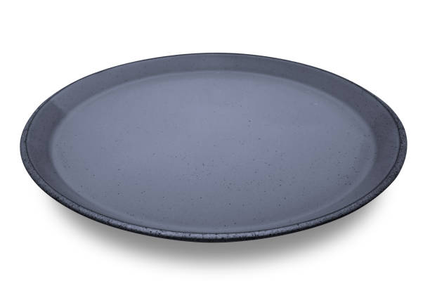 istock Grey circle ceramics plate isolated on white background. 1425075954