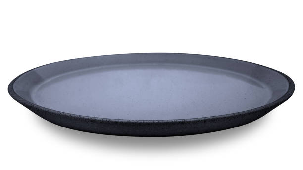 istock Grey circle ceramics plate isolated on white background. 1425075956