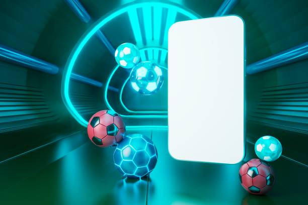 istock smartphone with a white screen. sports object on dark background. 3d copy space. live program online. 3d illustration. sport competition application online. online live app broadcast. soccer game 1425078854