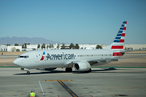 American Airlines Boeing 737-823 aircraft with registration N960NN taxiing at El Paso International Airport in January 2022.