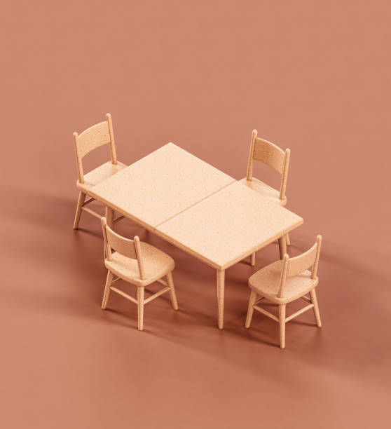 istock Isometric wooden dinning table in flat background3d rendering 1425081102