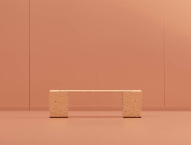 istock Single wooden park bench in plain monochrome room, 3d Rendering 1425082640
