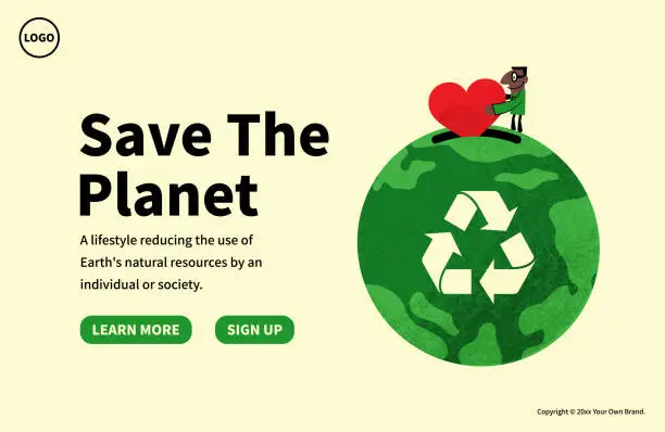 Vector illustration of In the concept of Save The Planet, sustainability, and environmental protection, a man gives love to the planet earth.