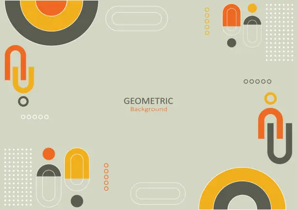 Vector illustration of Abstract geometric template flat design with simple shapes of circles, dots, and lines on beige background.