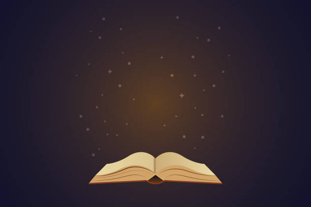 ilustraciones, imágenes clip art, dibujos animados e iconos de stock de libro abierto con luces mágicas - book cover old book magic