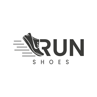 Creative word sign illustration logo, R to run shoe icon logo template.