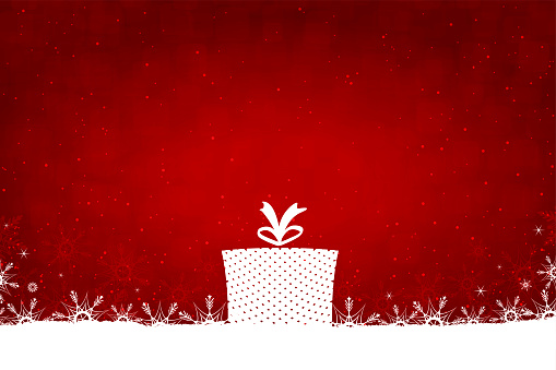 Horizontal illustration of a white Xmas present over red glowing backdrop giving an aura or glow to the box. Apt for Xmas, Christmas, New Year Day, Valentine's Day themed wallpapers, greeting card, poster and backdrop and gift wrapping paper sheets.