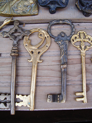 vintage keys on a wooden table