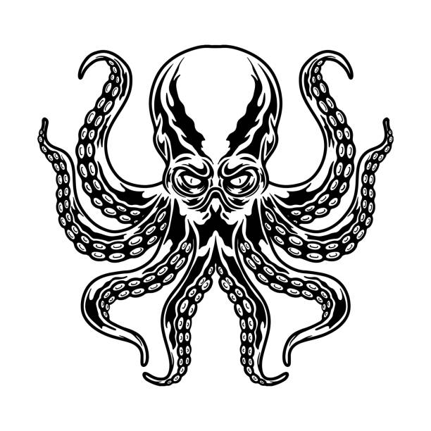 istock Illustration of octopus in engraving style. Design element for poster, card, banner, emblem, sign. Vector illustration 1425104542