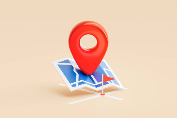 istock Red location pin mark map navigation on search icon 3d background with gps global position system symbol or find travel place road direction sign marker and simple contact address destination point. 1425107643