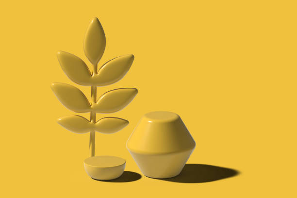 istock 3d display podium. Three dimensional pedestal and leaves branch 1425107671