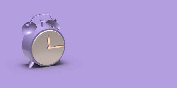 istock 3d alarm clock. Banner with monochrome lilac three dimensional clock 1425107809