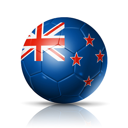 3D soccer ball with New Zealand team flag, football 2022. isolated on white with clipping path. Illustration