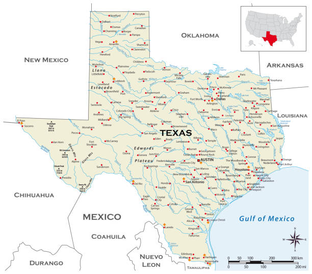 Highly detailed physical map of the US state of Texas Highly detailed physical map of the US state of Texas austin airport stock illustrations
