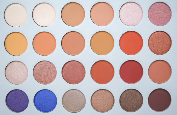istock Selective focus of eyeshadow palette with various colors in pearly and matte closeup 1425112172