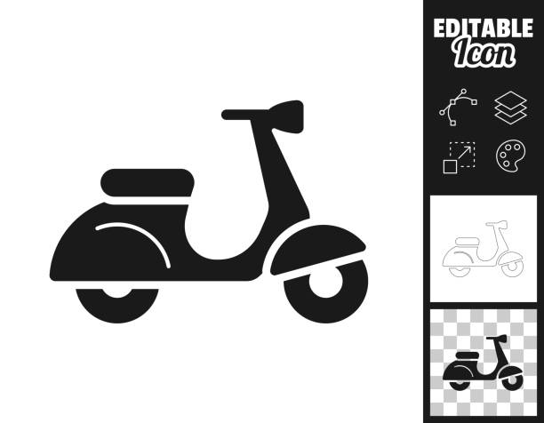 스쿠터 오토바이 - 측면보기. 디자인 아이콘입니다. 쉽게 편집 가능 - moped stock illustrations