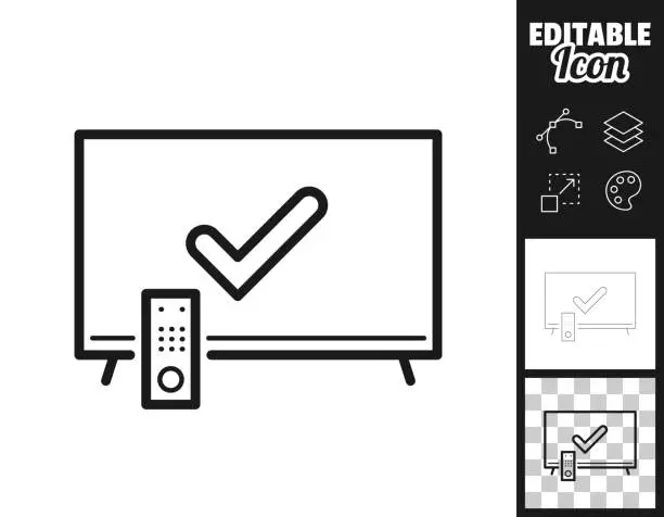 Vector illustration of TV with check mark. Icon for design. Easily editable