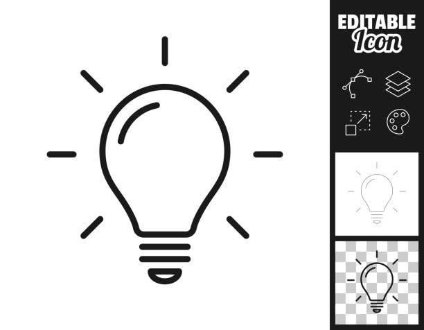 Icon of "Light bulb" for your own design. Three icons with editable stroke included in the bundle: - One black icon on a white background. - One line icon with only a thin black outline in a line art style (you can adjust the stroke weight as you want). - One icon on a blank transparent background (for change background or texture). The layers are named to facilitate your customization. Vector Illustration (EPS file, well layered and grouped). Easy to edit, manipulate, resize or colorize. Vector and Jpeg file of different sizes.