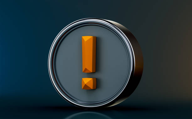 istock Exclamation round badge icon on dark background 3d render concept for 1425117324