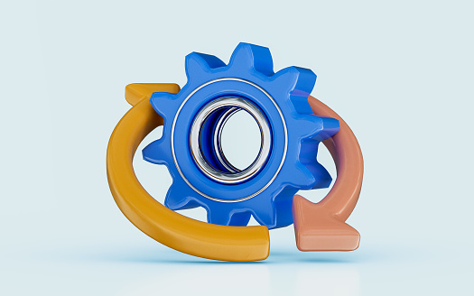 gear two side arrow sign technical error mechanical problem reload refresh curve 3d render icon