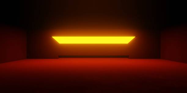 istock 3d rendering of spaceship corridor background orange light glowing. Cyberpunk concept. Scene for advertising, showroom, technology, future, modern, sport, metaverse. Sci-Fi Illustration 1425121272