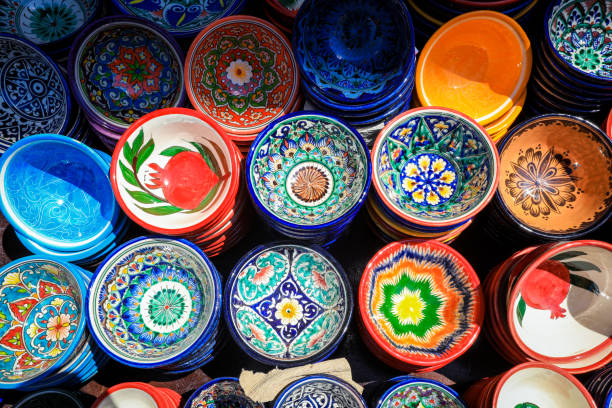 istock Bright and Colorful Plates in the Local Uzbek Pattern Style 1425121375